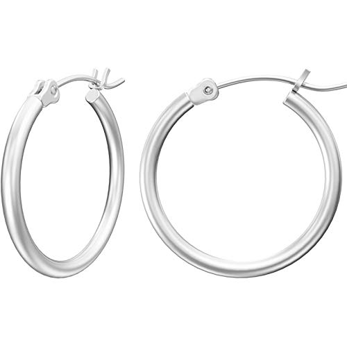 Gacimy Small Sterling Silvertone Hoop Earrings for Women 14K White Gold Plated Hoops with 925 Sterling Silvertone Post 14K White Gold Plated 20mm Medium Earrings for Women