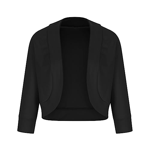 Cropped Blazer for Womens Open Front Work Office Cardigan Suit 3/4 Sleeve Solid Jacket Shrug Casual Business Blazers4