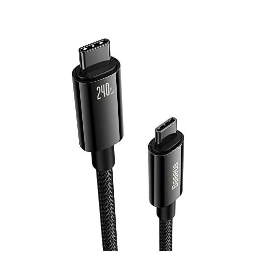 Baseus 240W PD 3.1 5A QC 4.0 Fast Charging USB-C Cable - Zinc Alloy Nylon Braided Type-C Data Cable for Samsung S21 S20+ S10 Note 10 iPad Pro MacBook Pro Pixel (6.6Ft) Black