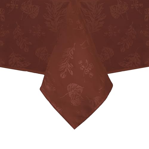Elrene Home Fashions Elegant Woven Leaves Jacquard Damask Tablecloth, 60" x 84", Oblong, Spice Red