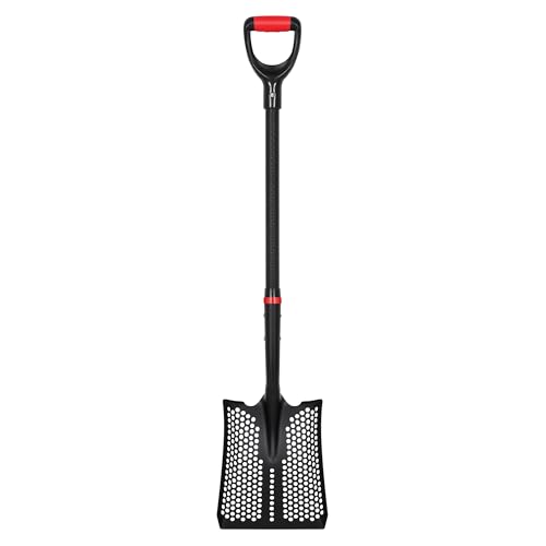 SHARK ATTACK Heavy Duty Sifting Shovel, 45 Inch Powder Coated Steel Mesh Shovel with D-Grip Handle for Beach, Soil & Chicken Coop, Farm Goat Stall Sand Poop Cleaning