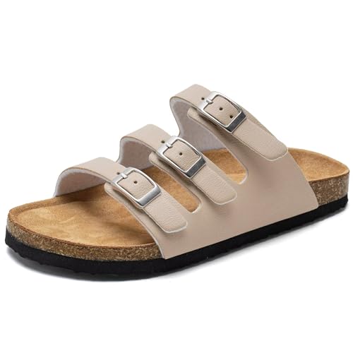 Torotto Boys Girls Sandals with Cork Footbed Adjustable Buckle Casual Slides Sandals Open Toes Flat for Kids Toddler