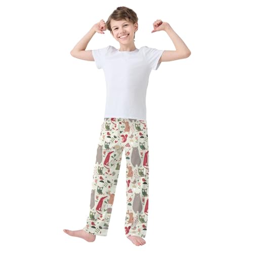 Squirrel Owl Flowers Boys Long Pants Soft Trousers Elastic Waist Kids Lounge Bottoms with Pockets S-XL2