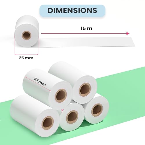 Image of Seznik Non Sticky Thermal Paper Rolls, 57mm Width, 2 inch Thermal Paper for Mini Printer (White-57mm Width-Continuous Non Sticky Roll-Pack of 10)