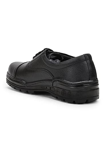 Image of Liberty Freedom Veer-3 Lacing Safety Shoes for Men with Leather Upper | PU Sole | Padded Foam Insole| Anti-Skid | Shock Absorber | Comfortable for All Weather | Water Resistance (Black-6 UK)