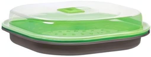 Top-down view of the Progressive Microwavable Fish and Veggie Steamer lid with adjustable steam vent