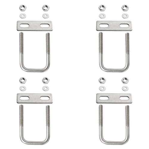 Square U-Bolt 1.18"(30mm) Inner Width U Bolts Brackets 304 Stainless Steel M6 with Nut, Plate, Washer for Car/RV/Trailer Bumper,4 Sets