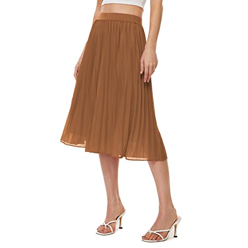 Durio Midirock Damen Faltenrock Plissee Damenrock Leicht Casualrock Chiffon Röcke A-Linie Braun 44(Tag Size 2XL)