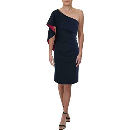 Carmen Marc Valvo Womens Overlay One-Shoulder Cocktail Dress Navy 2