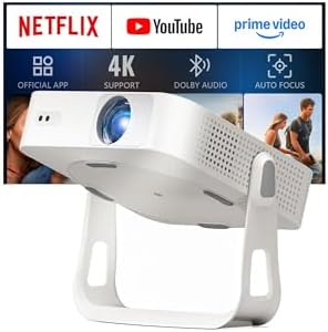 Smart Beamer【1800ANSI & Offizielle App】 Mini Projektor mit Autofokus & Trapezkorrektur, VOPLLS 1080P Full HD WiFi6 Bluetooth Beamer 4K Heimkino/Outdoor Klein Projector für Handy (Weiß)