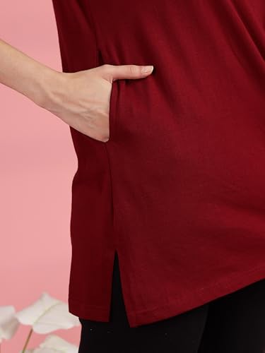 Image of 9shines Label Cotton Plus Size Long T-Shirt Tunic | Hip Covering Regular Top Nightwear| Sleepshirt Lounge wear for Women with Pocket (M-7XL)
