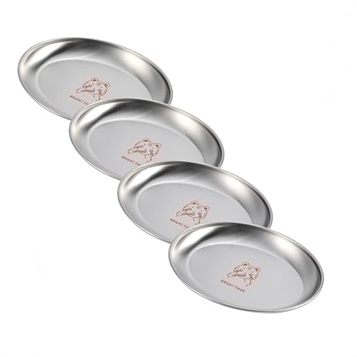 SHENGOCASE 4-Pack 7.3" Extra Wide Oval Shallow Cat Food Bowls Dish, Cute 304 Stainless Steel Anti Whisker Fatigue Plate,Whisker Friendly & Relief Plate for Big Cats (Without Mat)