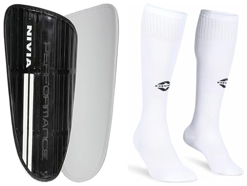 Image of Nivia Plain Encounter Stockings (White /Black) Medium Performance Shin Guards for Young Kids and Adults (Black) Size-Medium