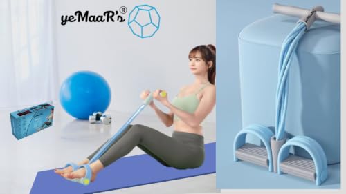 Image of YemaaR's blue grey 6 tube Exercise Equipment Set Tummy Trimmer Yoga Pedal Puller Resistance Band Tube Stretching Band & Home Workout Equipment for Men & Women Fitness Weight Loss Strength Training Gear