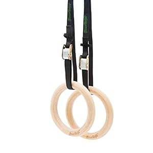 Trainingsringen Gimme Kraft! Turnringen – houten ringen van multiplex met zwarte kunststof banden