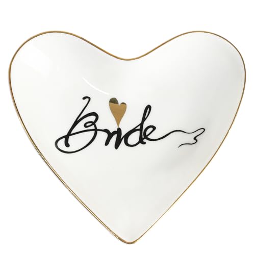 CHOOLD Ceramic Heart Shape Ring Dish Holder - Jewelry Tray, Trinket Holder, Home Decor for Wedding, Birthday, Valentine Day - Bride - 4 Inch
