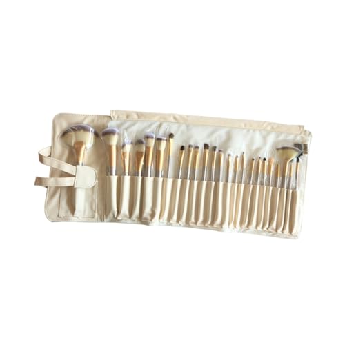WEKADRIN 24 piezas Brochas de Maquillaje Duraderas y Prácticas con Mango de Madera y Estuche Portátil Beige para Casa y Viajes