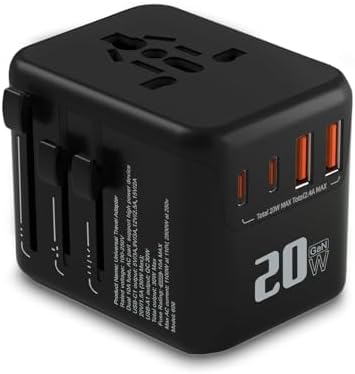 Adaptador Universal de Tomada com 20W PD Carregamento Rápido, 2 U...
