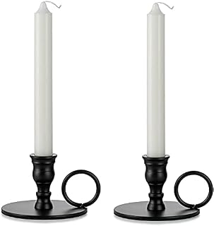 Romadedi Candle Holders Black Candlestick - Retro Candlestick Holder Metal Set of 2 for Taper Candles Vintage Iron for Christmas Advent Wreath Decor Halloween Table Centerpiece Home Decorations