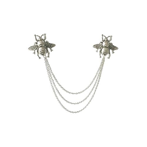Image of Vintage Metal Rose Bee Lapel Pin for Men Collar Pins Gold Plated Silver Plated Flower With Hanging Chain Lapel Pins for Men's Suit Accessories Brooch Pin Fashion Jewelry for Men Women