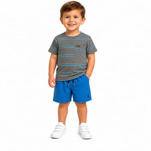 Image of Volcom Toddler Baby Boy Shorts Set - 2 Piece Short Sleeve Graphic Tees and Tech Stretch Shorts for Boys Infant Summer Clothes