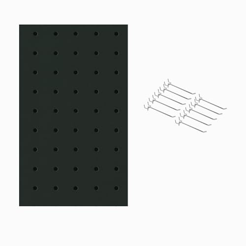 Kit Chapa Perfurada Pegboard Eucatex Cor Preto 120 x 60 cm + 10 Ganchos de 15 cm
