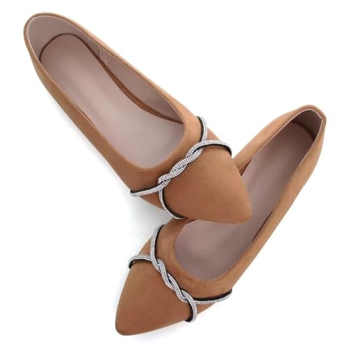 Image of TN TANGNEST Womens Casual Flats Chain Ballet Flats | Fashion Pointed Toe Rhinestone Flats, Comfort Slip On Dress Shoes for Business Work Office Wedding Party