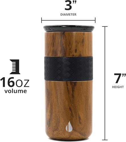 Elemental Artisan Triple Wall Insulated Tumbler – Stainless Steel Coffee Cup with Ceramic Lid – Thermal Travel Mug for Hot(6 Hrs) & Cold(18 Hrs) Drinks – Reusable Coffee Cups(Teak Wood, 473 ml)