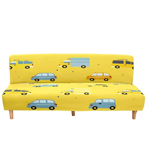Surwin Elástica Fundas de Sofá Sin Brazos Clic Clac de 2/3 Plazas, Coches en Color 3D Antideslizante Funda Protectora para Sofá Cama Sofá Plegable sin Reposabrazos (Amarillo,M:160-190cm)