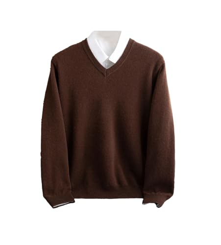 Men V-Neck Woolen Sweater Long Sleeve Pullover Warm Solid Knit Business Casual Jumper Top