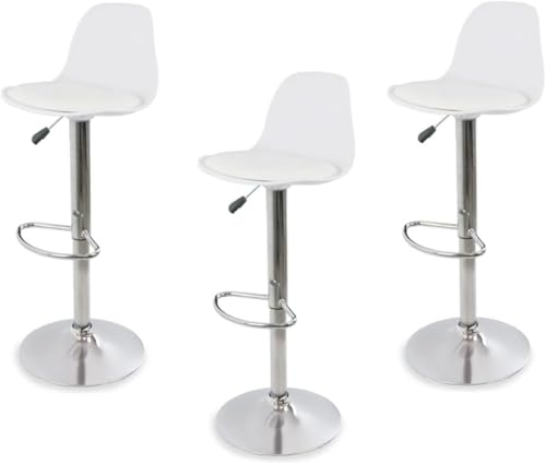 El Mejor Listado de Sillas para Barra - los preferidos. 46 GAON. Sillas para Bar y Barra de Cocina con Respaldo y Reposapies de Altura Ajustable - Bancos de Bar con Asiento Acolchado Set de 3 Piezas (Blanco)