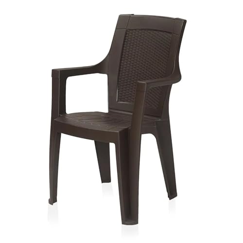 Image of Nilkamal Mystique Chair and Glass Top Coffee Table Set | 2 Chairs and 1 Table | Plastic Furniture Set for Indoor and Outdoor, Balcony, Garden, Patio & Living Room | Season Rust Brown and Weather Brown