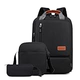 TOKSHOP Conjunto de Mochila Masculina 3 Peças Bolsa de Ombro e Estojo Escola Trabalho (Preto)