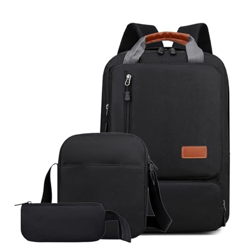 TOKSHOP Conjunto de Mochila Masculina 3 Peças Bolsa de Ombro e Estojo Escola Trabalho (Preto)