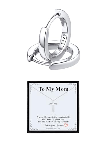 FaithHeart FaithHeart 10mm Sterling Silver Hoop Earrings and Cross Necklace for Women