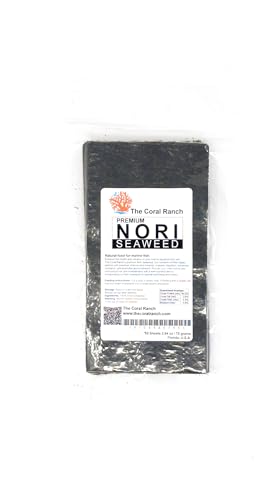 The Coral Ranch - Premium Nori Seaweed - 50 Sheets 4"x8" - Food for Tangs, Angelfish, Rabbitfish & Blennies - No Additives, Reef Aquarium-Grade - Resealable Pack (75 Gram) / 2.64 oz
