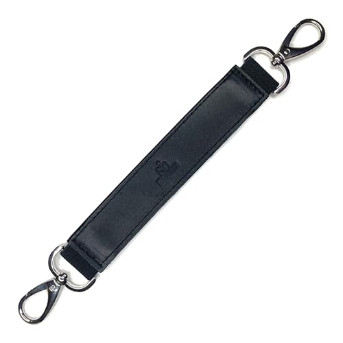 Image of Genuine Leather Travel Belt for Attaching Briefcase or Bag to Luggage Over Handle - Removable Luaggage Strap for Add a Bag to Carry On Suitcase - 9.97-inch Length (Black)