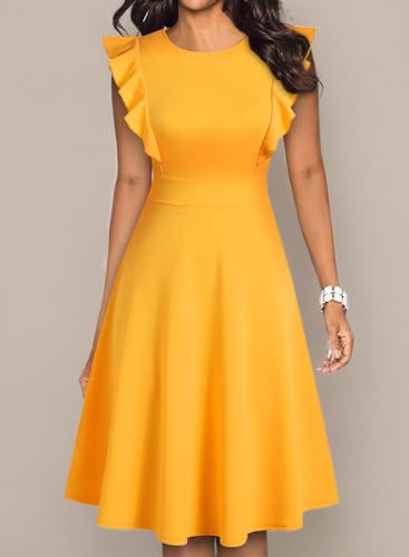 Image of YATHON Women's Vintage Ruffle Sleeve Floral A Line Cocktail Party Dresses