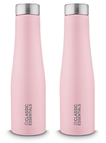 Image of CLASSIC ESSENTIALS Stainless Steel PURO Water Bottle 100% Leak Proof | Office Bottle | Gym Bottle | Hiking & Treking Bottle | Steel Water Bottle 1000 ml Bottle (Set of 2) (Pink)