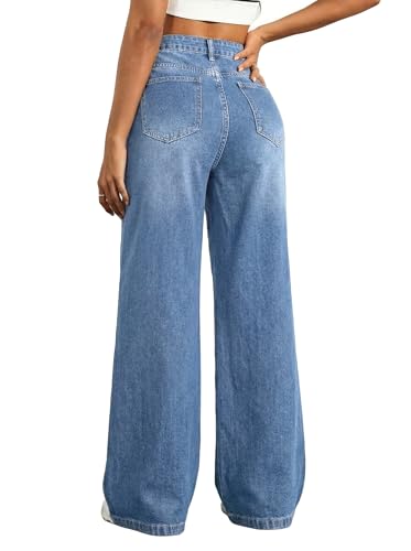 EMMIOL Women's Wide Leg Baggy Jeans Mid Rise Butt Lifting Stretchy Denim Pants 2026 BBL Boyfriend Back Patchwork Jeans Blue