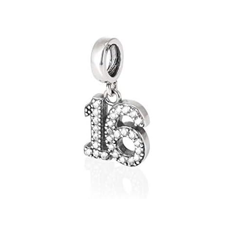 JEWELLBOX Sweet 16 Charm Pendant Birthday Gifts Present for Girls Daughter, Bracelet Necklace Charm Dangle Sterling Silver S925 and Cubic Zirconia Stones Cover