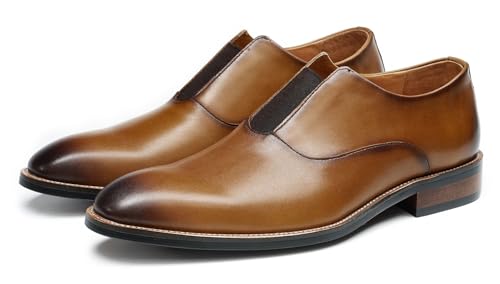 Santimon Mens Leather Loafers-Slip-Resistant Formal & Casual Dress Shoes-Cushioned Comfort for Weddings, Office