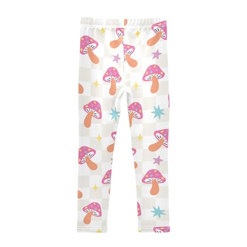 Checkered Pattern Mushroom Girls Leggings,Workout Leggings for Girls Toddler Athletic Leggings Size for 3-10T2