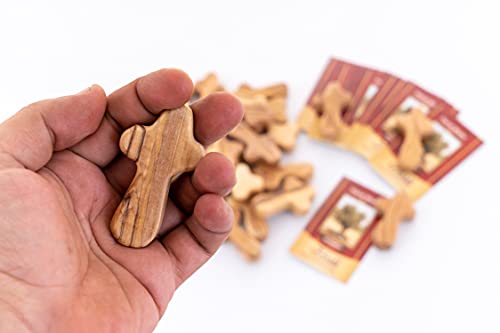 Zuluf 25 Small Olive Wood Comfort Crosses From Bethlehem Israel | Pocket Holding Crosses | Religious Gift For Kids And Adults | Comes With 25 Holy Land Certificates 6Cm / 2.5 Inch Each Cross - Crs097 #TOP4
