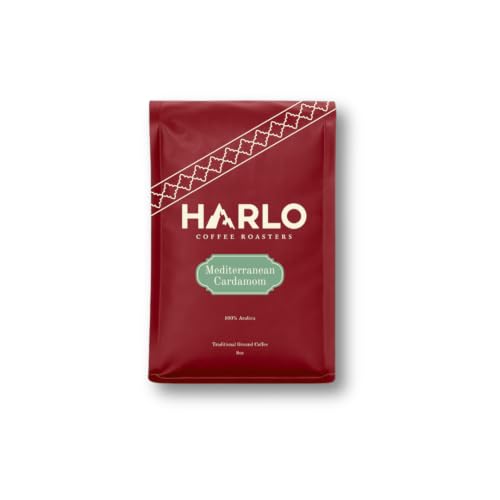 Harlo Turkish Coffee with Cardamom, Medium Roast, Fine Ground Arabic Coffee, 100% Arabica, Authentic Middle Eastern Style Coffee, 8 oz