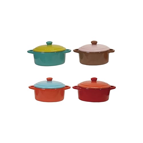 Creative Co-Op 4-Piece Stoneware two-tone Baker with Lid, Multicolor