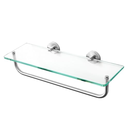 Glass Bathroom Shelf with Towel Bar, Bronze and Chrome Finishes