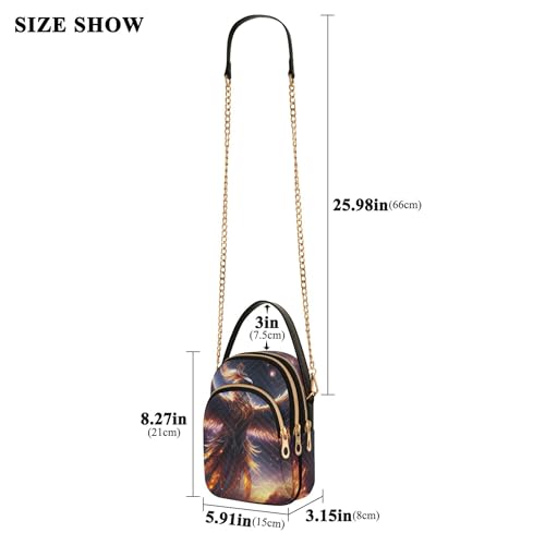 Colorful Phoenix Shoulder Purse Handbag Phone Bags with Chain Strap Floral Print Ladies Tote Crossbody Satchel, 5.9" × 8.3" × 3.1"3