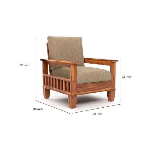 Image of Sheesham Wood Single Seater Sofa | Premium Wooden Single Sofa Chair for Living Room & Bedroom | Single Person Sofa for Home & Office Furniture (Joren Honey, 1 Seater)