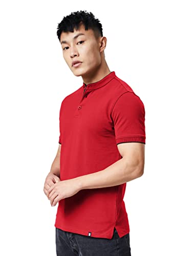Image of The Souled Store Men Brick Red Solid Mandarin Polos